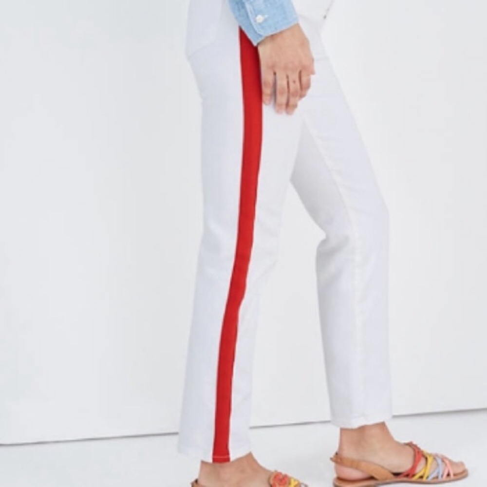 NWT! Madewell white red stripe tuxedo high rise tuxedo jeans size 31 tall